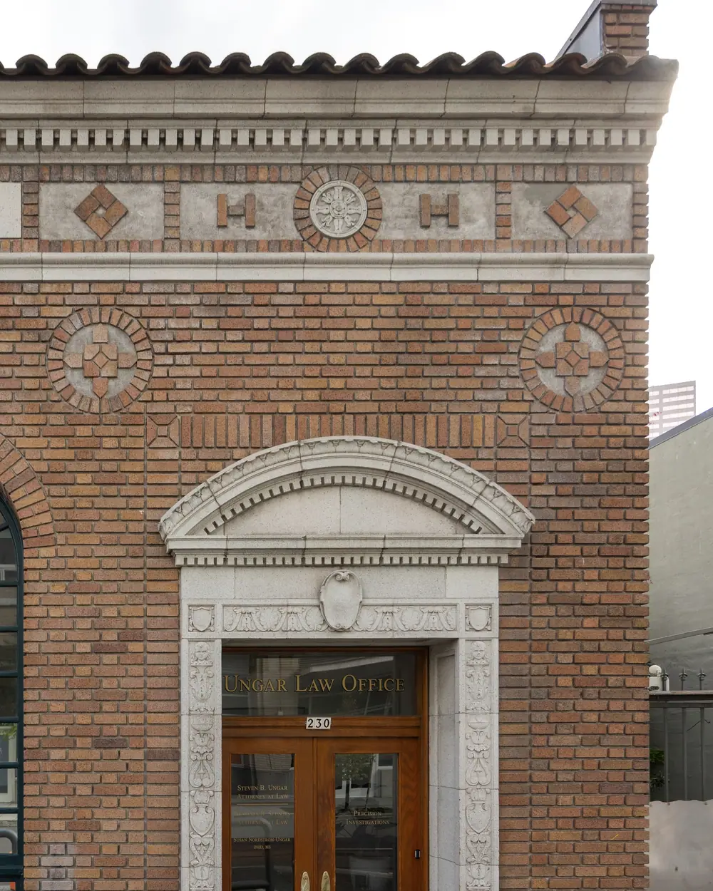 Carved stone entrance of the Otis Elevator Building